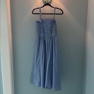 English Factory Blue and White smocked midi dress, XS